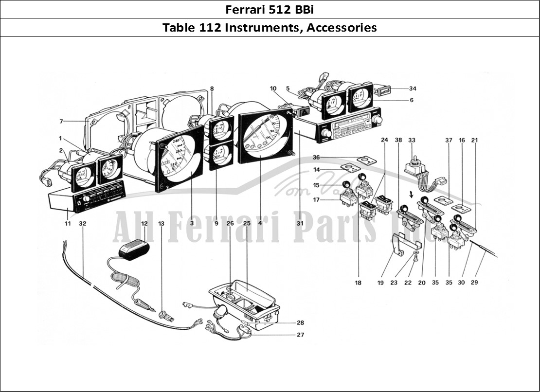 Ferrari Parts Ferrari 512 BBi Page 112 Instruments and Accessori