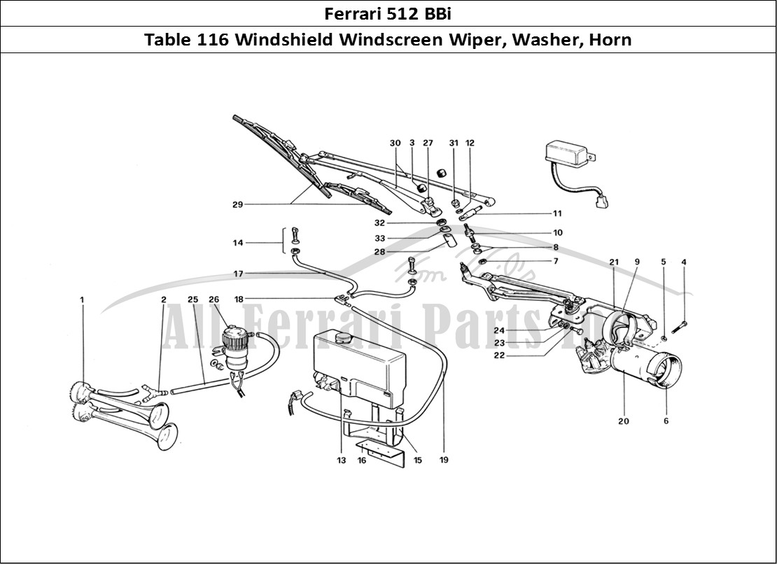 Ferrari Parts Ferrari 512 BBi Page 116 Windshield Wiper, Washer