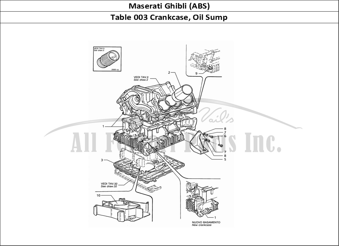 Ferrari Parts Maserati Ghibli 2.8 (ABS) Page 003 Cylinder Block and Oil Su