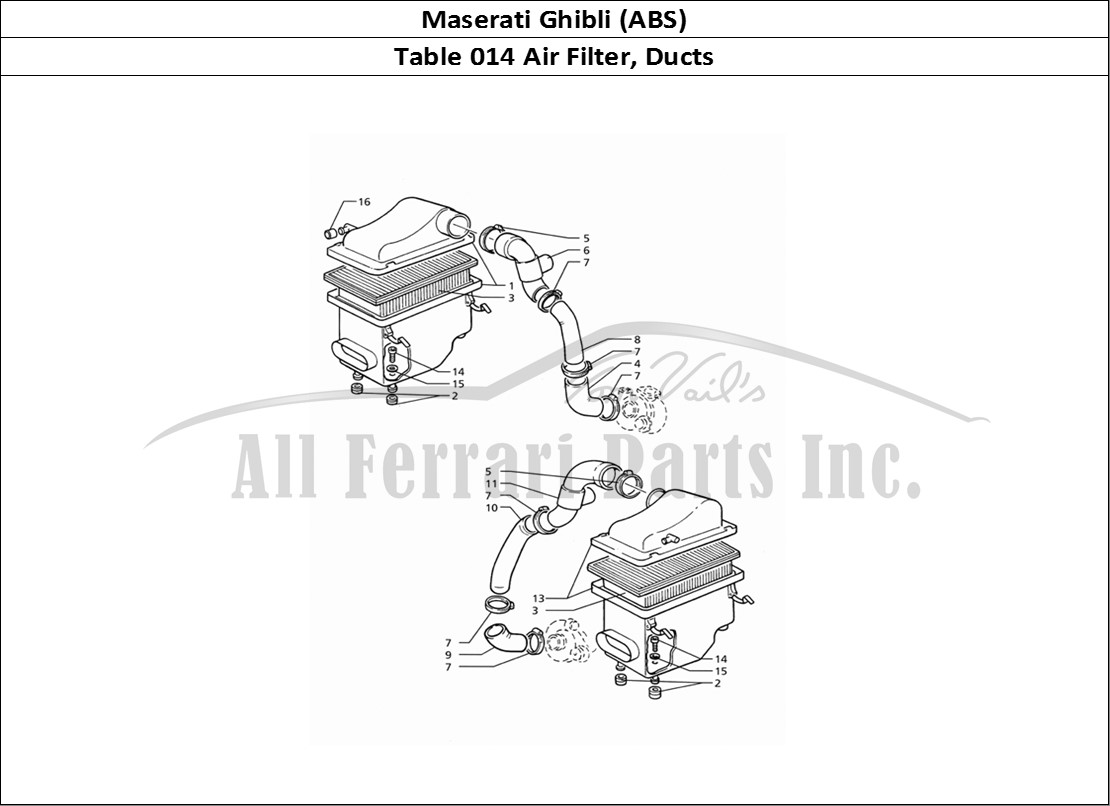 Ferrari Parts Maserati Ghibli 2.8 (ABS) Page 014 Air Filter and Ducts