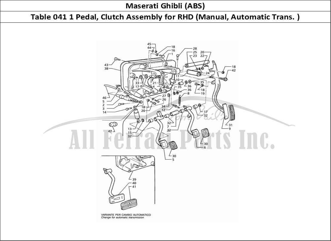 Ferrari Parts Maserati Ghibli 2.8 (ABS) Page 041 Pedal Assy and Clutch Pum