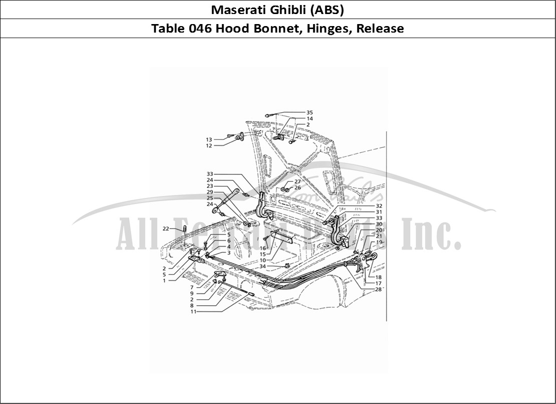 Ferrari Parts Maserati Ghibli 2.8 (ABS) Page 046 Bonnet: Hinges and Bonnet