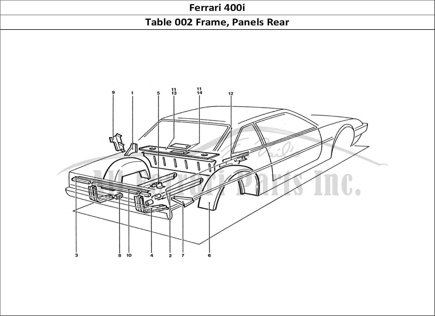 Ferrari Parts Ferrari 400 GT (Coachwork) Page 002 Rear panel & sheilds