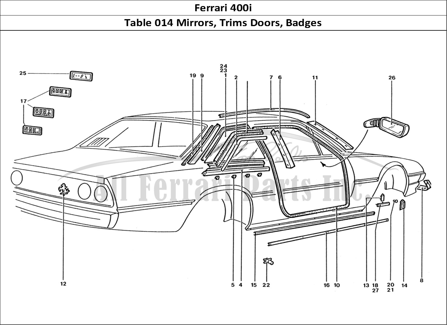 Ferrari Parts Ferrari 400 GT (Coachwork) Page 014 Door Mirrors - Badges & O