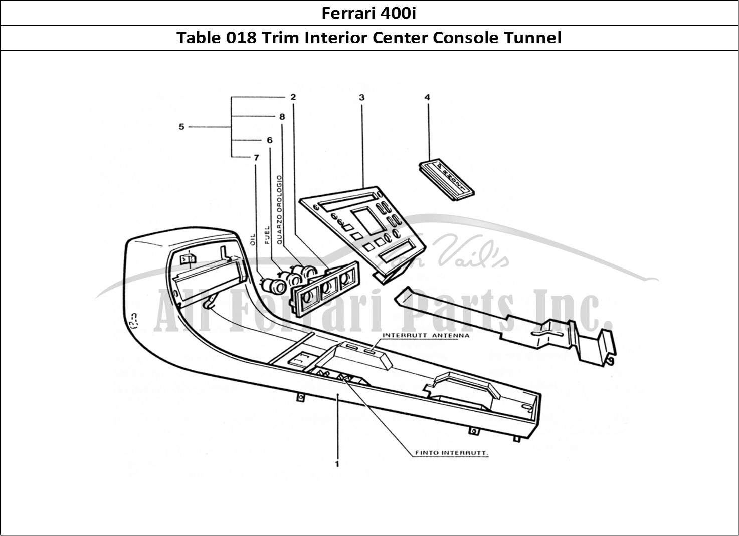 Ferrari Parts Ferrari 400 GT (Coachwork) Page 018 Inner center console pane