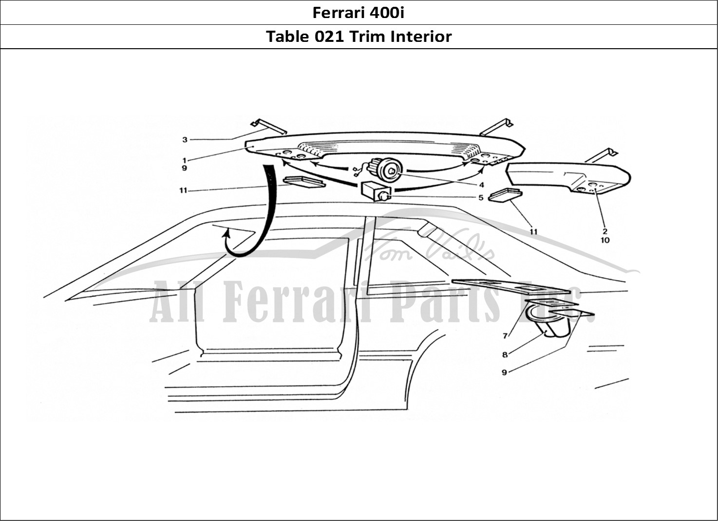 Ferrari Parts Ferrari 400 GT (Coachwork) Page 021 Roof panel & Switches