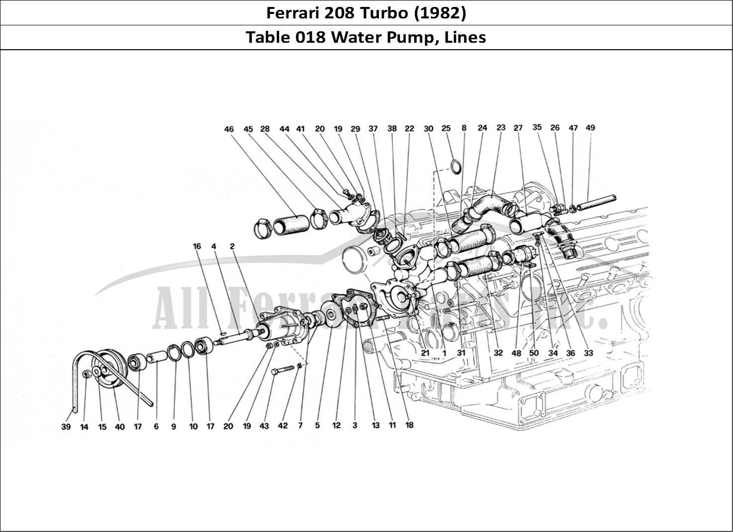 Ferrari Parts Ferrari 208 Turbo (1982) Page 018 Water Pump and Pipings