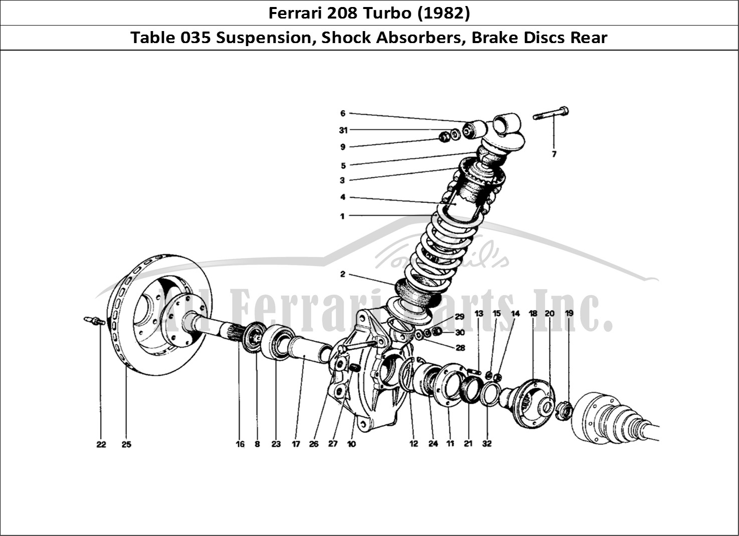 Ferrari Parts Ferrari 208 Turbo (1982) Page 035 Rear Suspension - Shock A