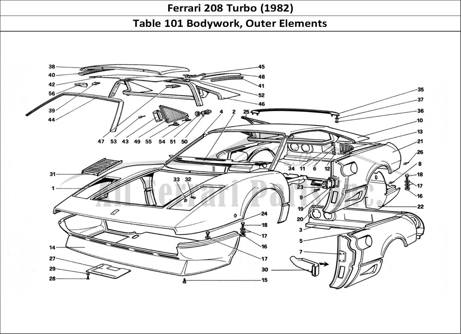 Ferrari Parts Ferrari 208 Turbo (1982) Page 101 Body Shell - Outer Elemen