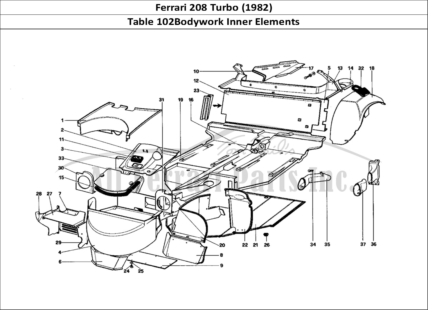 Ferrari Parts Ferrari 208 Turbo (1982) Page 102 Body Shell - Inner Elemen
