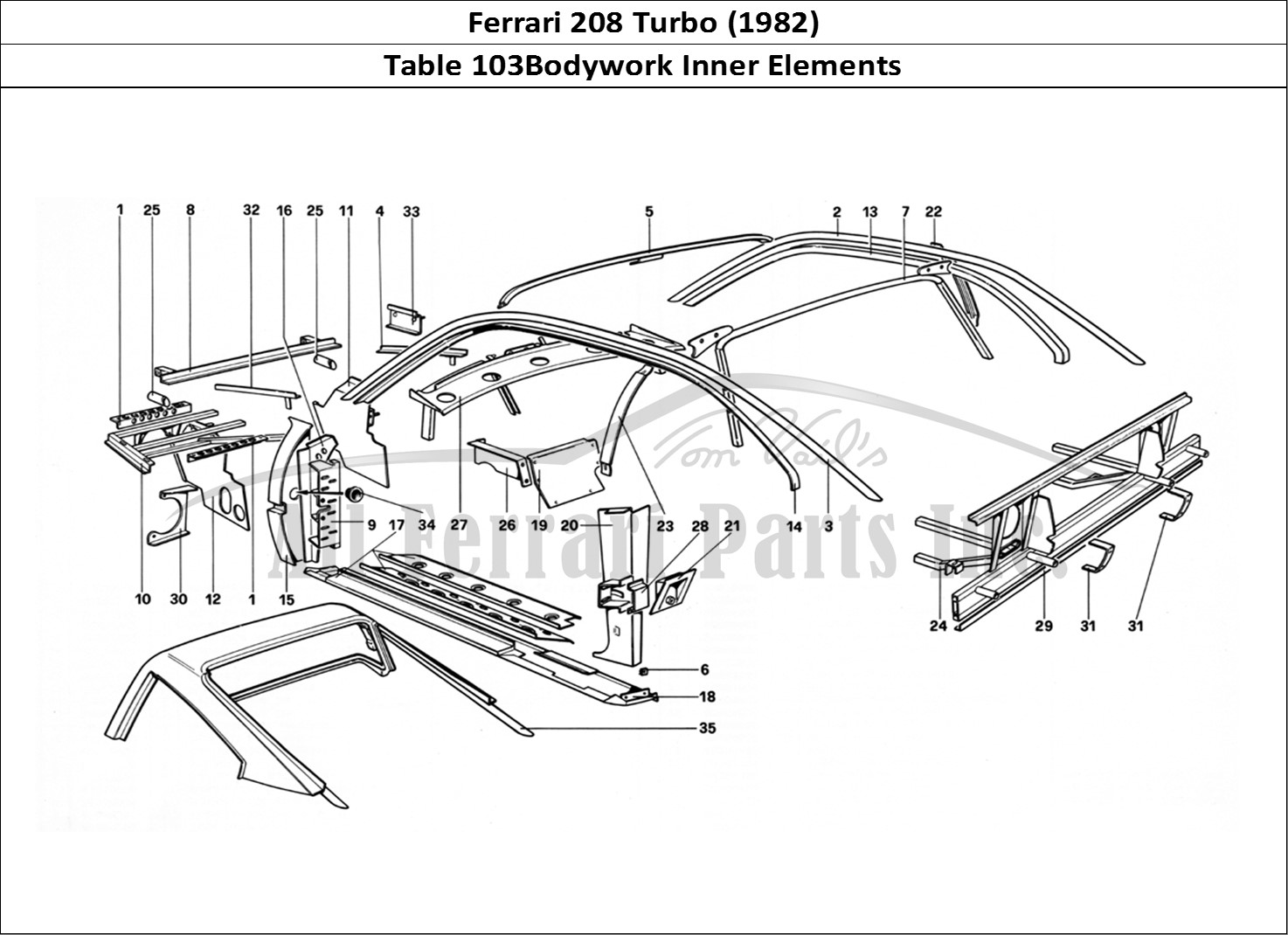Ferrari Parts Ferrari 208 Turbo (1982) Page 103 Body Shell - Inner Elemen