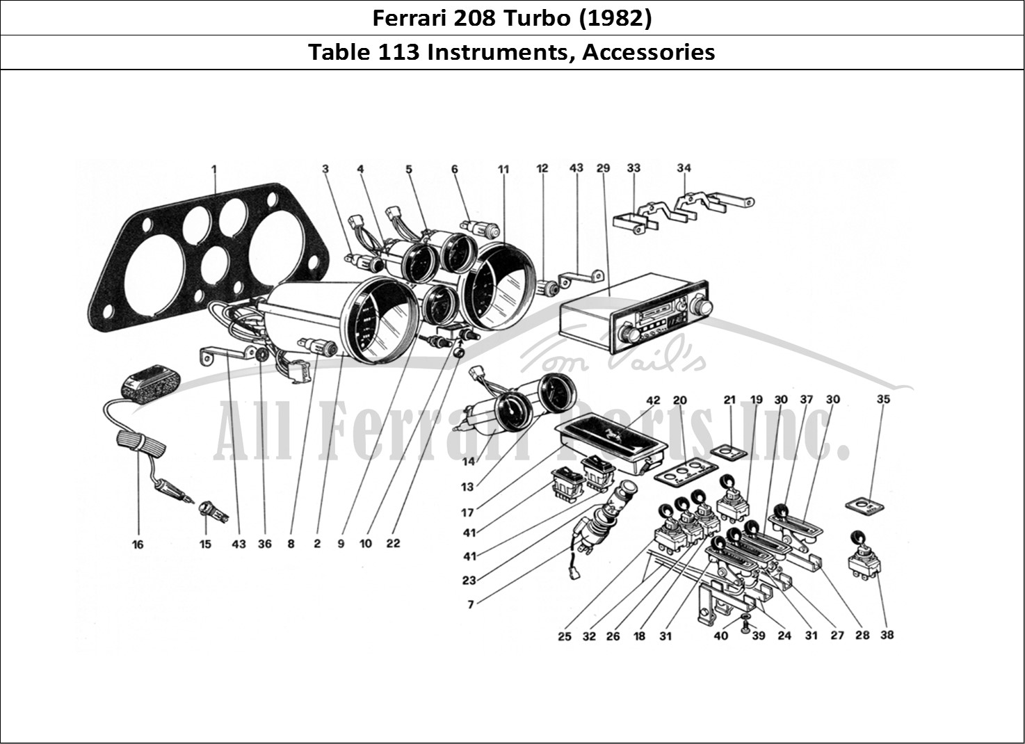 Ferrari Parts Ferrari 208 Turbo (1982) Page 113 Instruments and Accessori