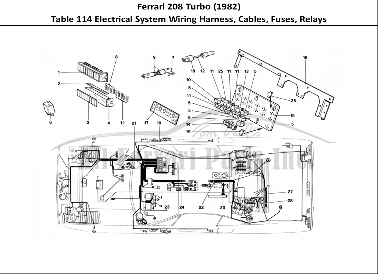 Ferrari Parts Ferrari 208 Turbo (1982) Page 114 Electrical System - Cable