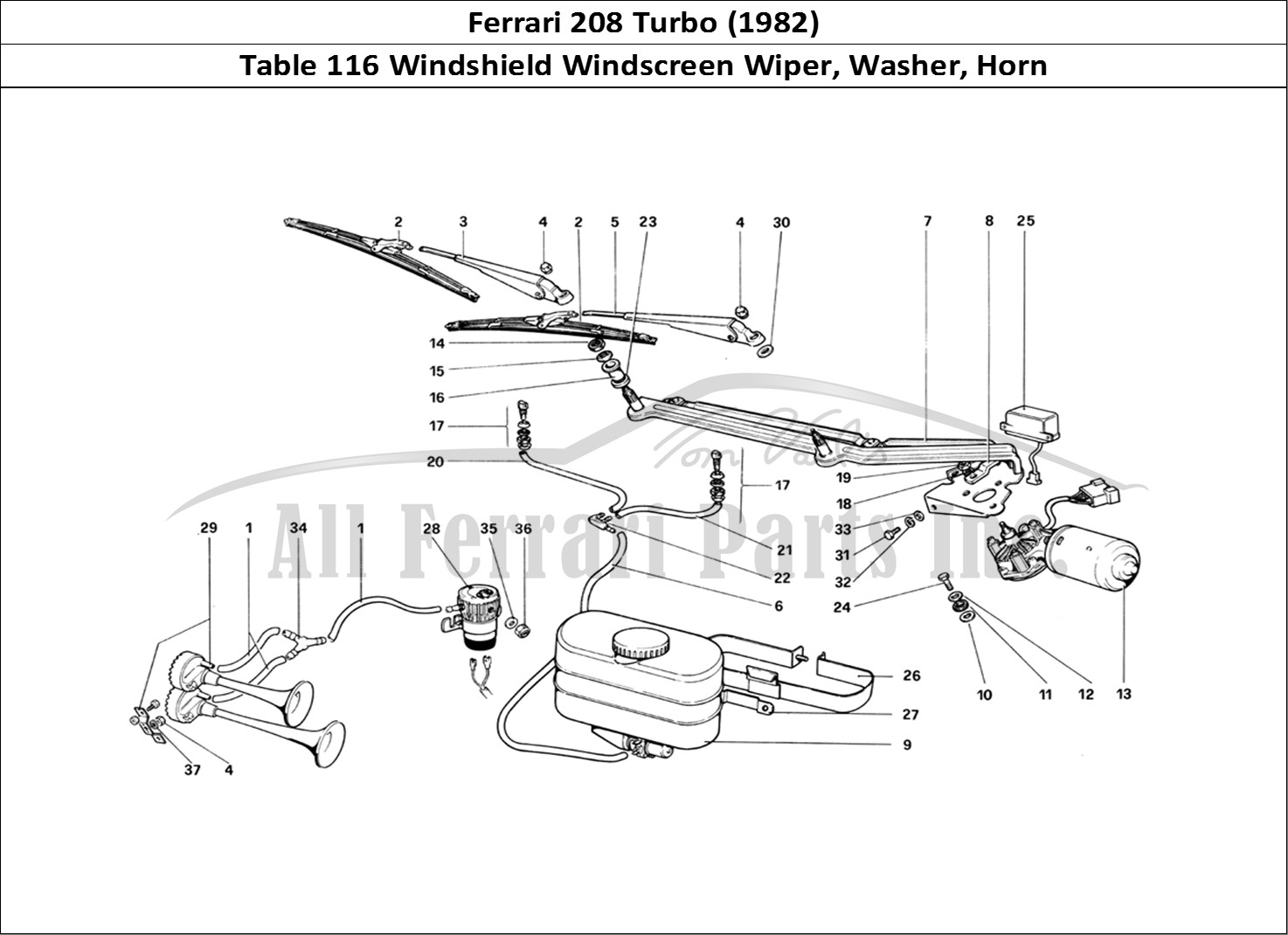 Ferrari Parts Ferrari 208 Turbo (1982) Page 116 Windshields Wiper, Washer