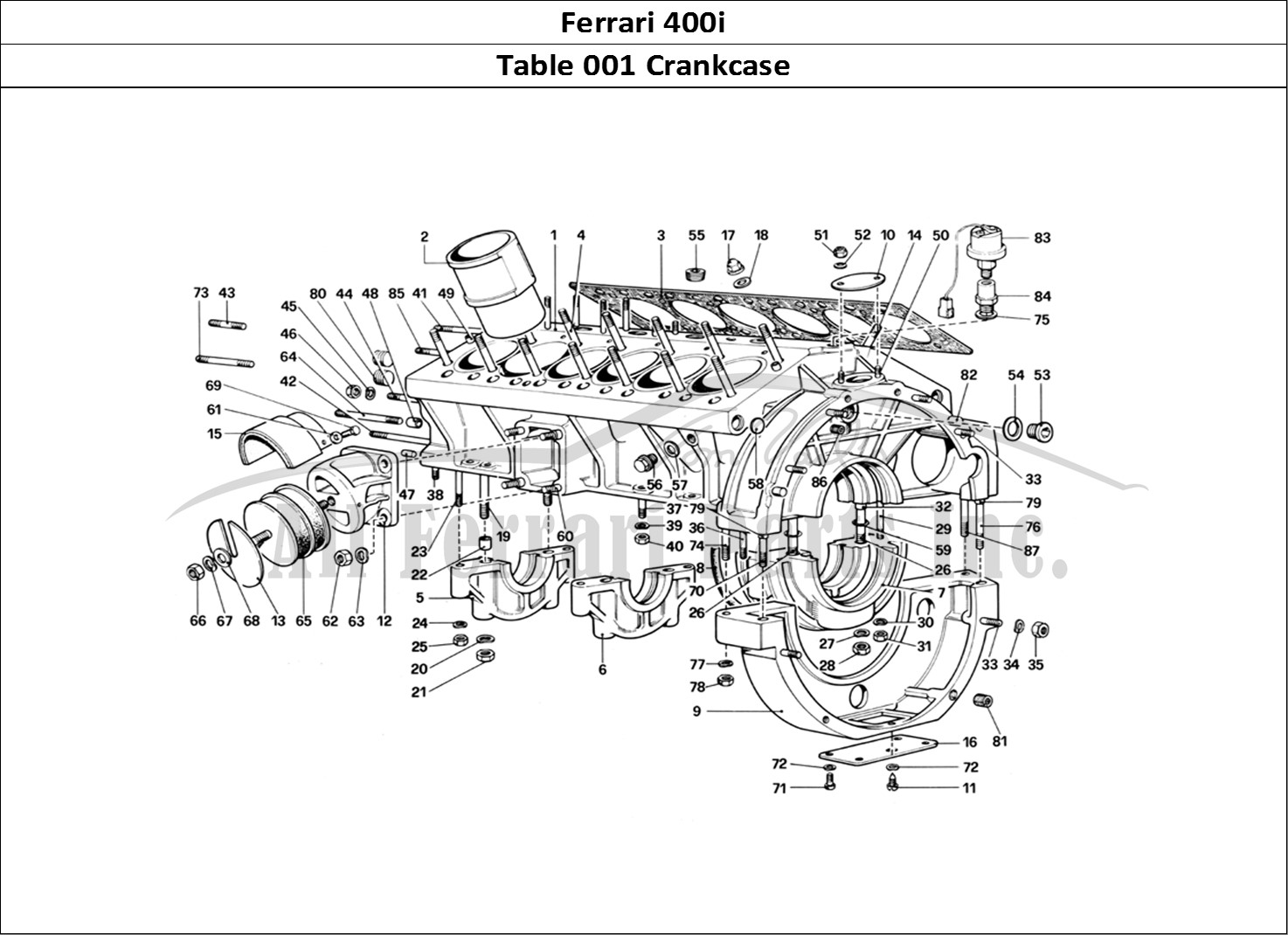 Ferrari Parts Ferrari 400i (1983 Mechanical) Page 001 Crankcase
