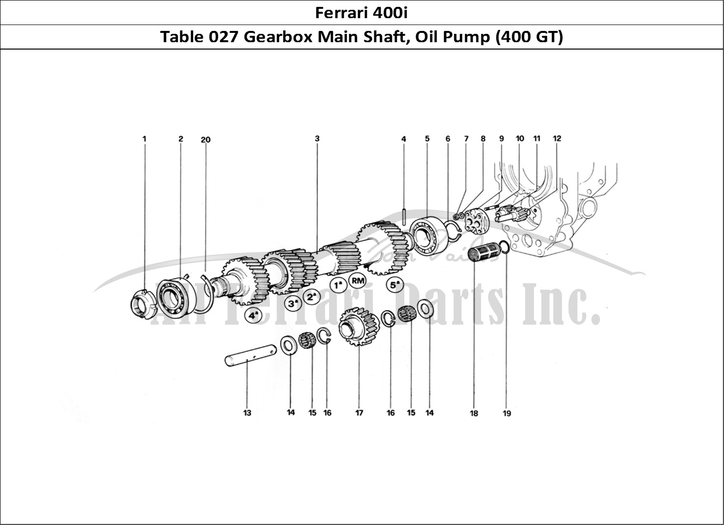 Ferrari Parts Ferrari 400i (1983 Mechanical) Page 027 Main Shaft and Oil Pump (