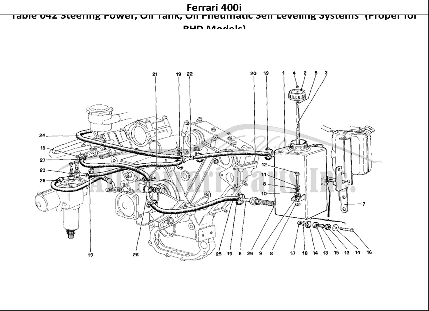 Ferrari Parts Ferrari 400i (1983 Mechanical) Page 042 Power Steering Oil Tank -