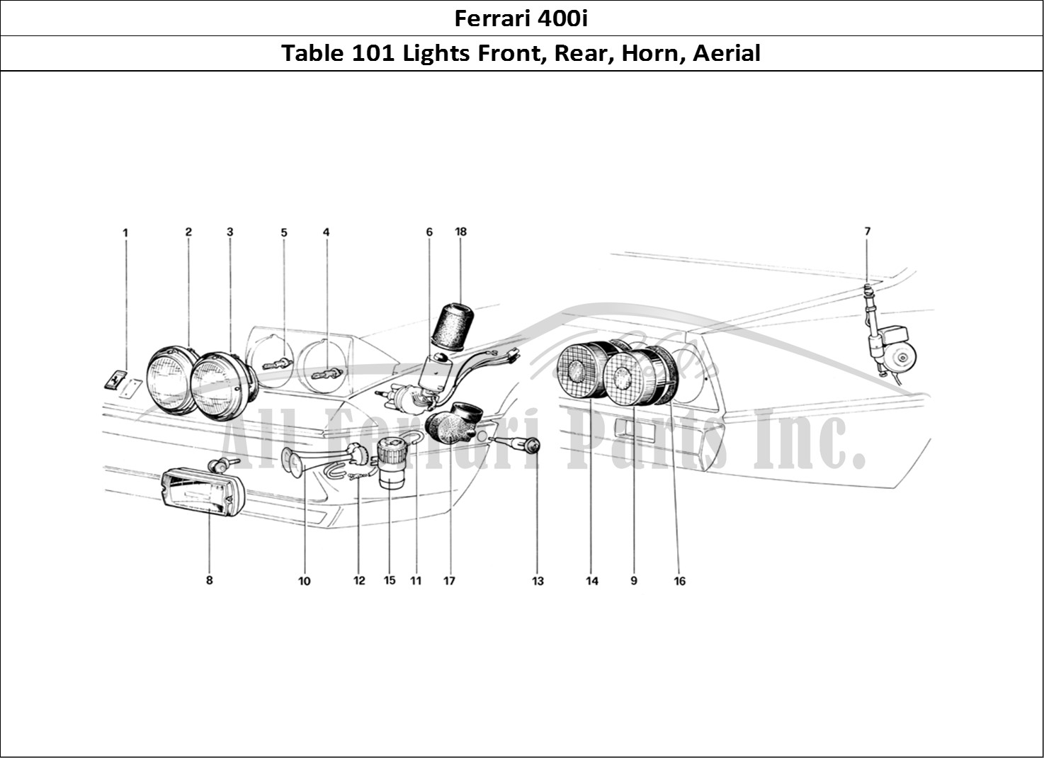 Ferrari Parts Ferrari 400i (1983 Mechanical) Page 101 Front and Rear Lights - H