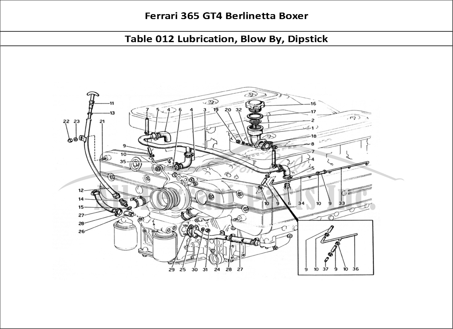 Ferrari Parts Ferrari 365 GT4 Berlinetta Boxer Page 012 Lubrication - Blow-By and