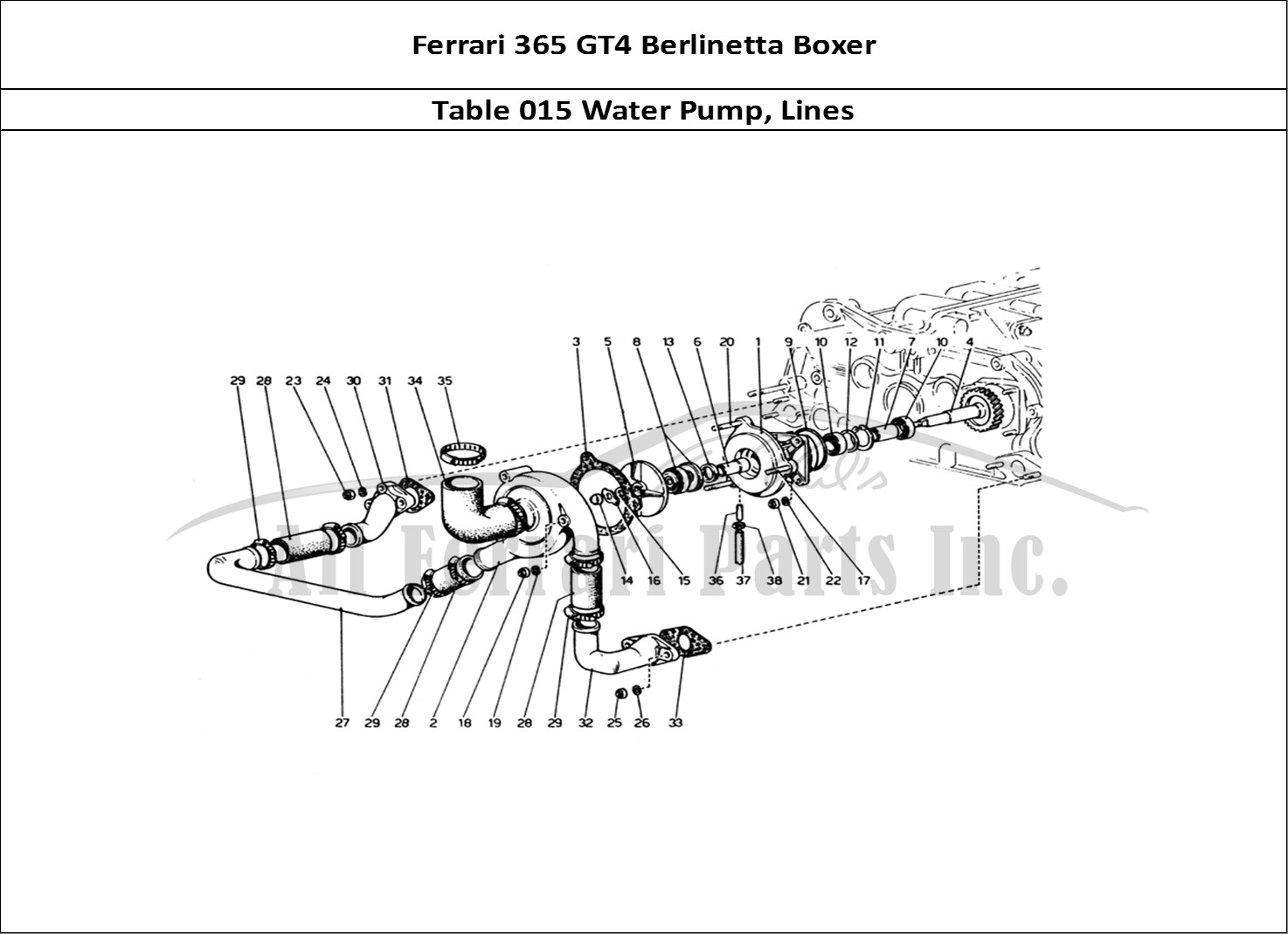 Ferrari Parts Ferrari 365 GT4 Berlinetta Boxer Page 015 Water Pump and Pipes