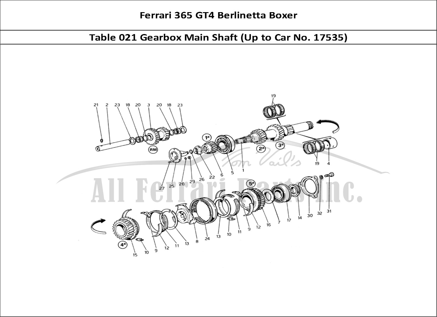 Ferrari Parts Ferrari 365 GT4 Berlinetta Boxer Page 021 Main Shaft Gears (Up To C