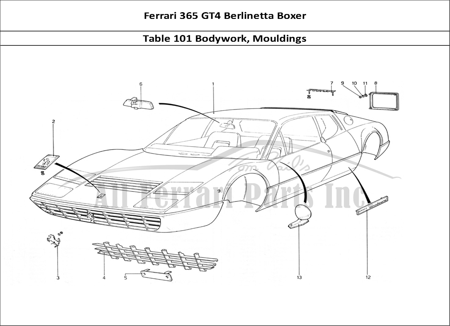 Ferrari Parts Ferrari 365 GT4 Berlinetta Boxer Page 101 Body Shell and Mouldings