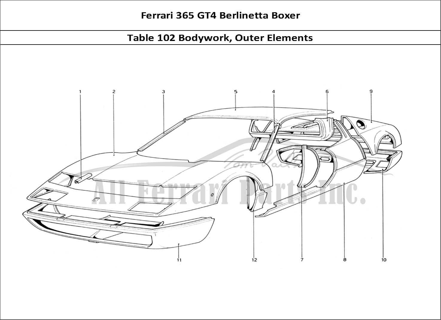 Ferrari Parts Ferrari 365 GT4 Berlinetta Boxer Page 102 Body Shell - Outer Elemen