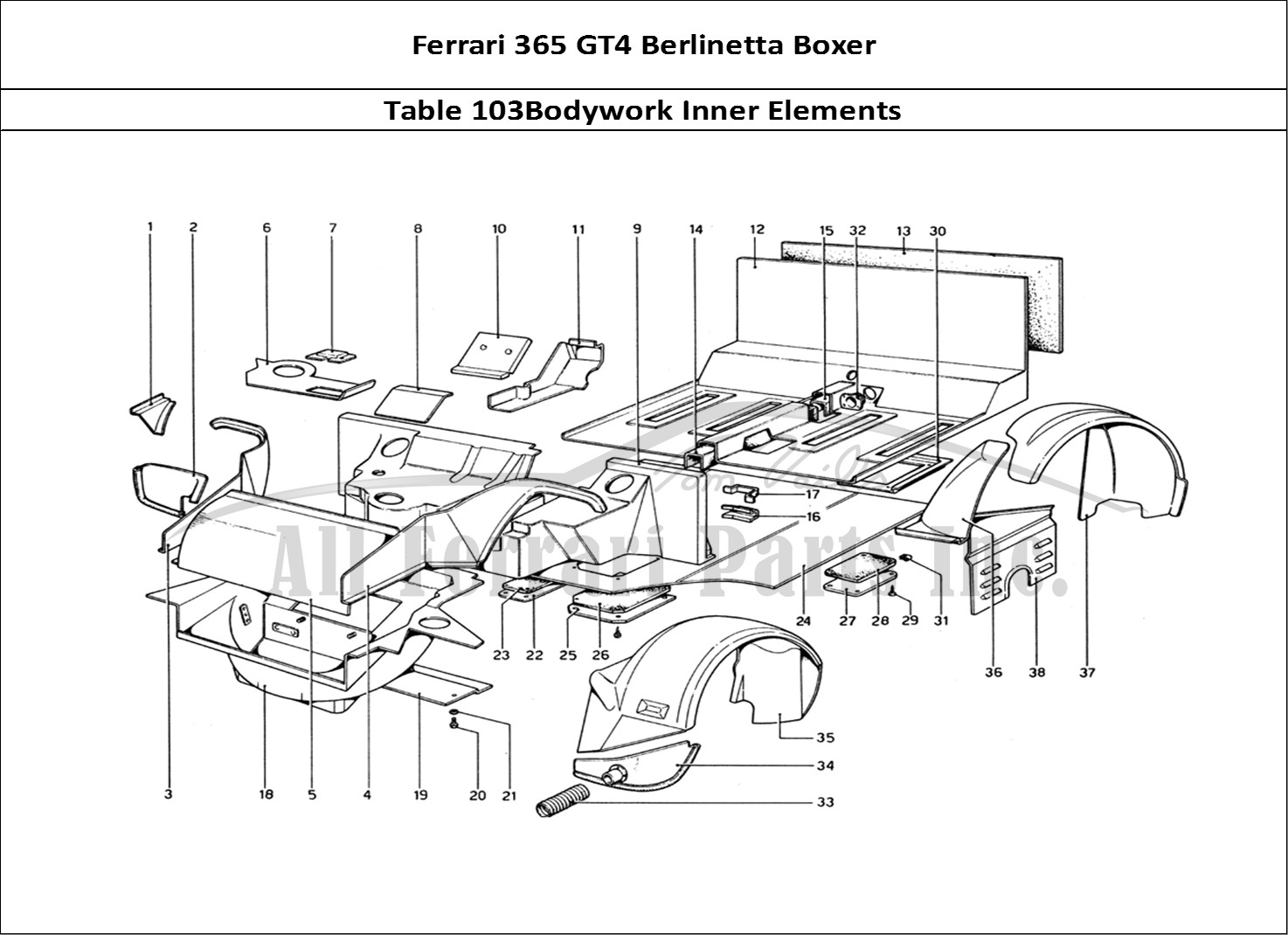 Ferrari Parts Ferrari 365 GT4 Berlinetta Boxer Page 103 Body Shell - Inner Elemen