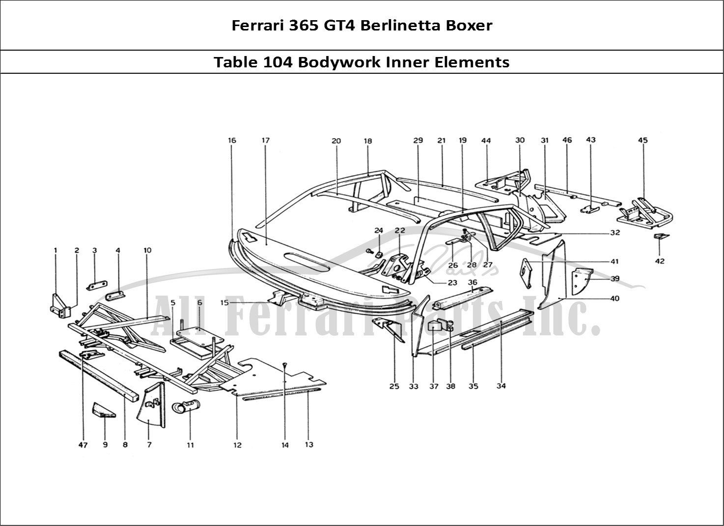 Ferrari Parts Ferrari 365 GT4 Berlinetta Boxer Page 104 Body Shell - Inner Elemen