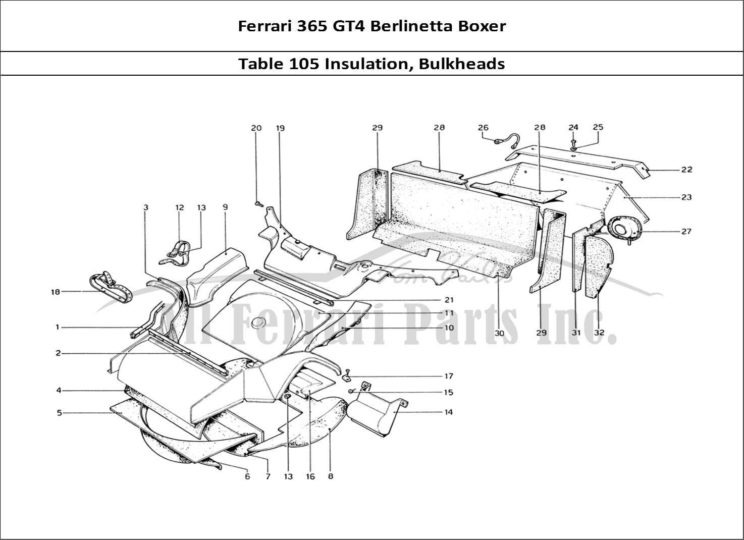 Ferrari Parts Ferrari 365 GT4 Berlinetta Boxer Page 105 Insulating Material and B