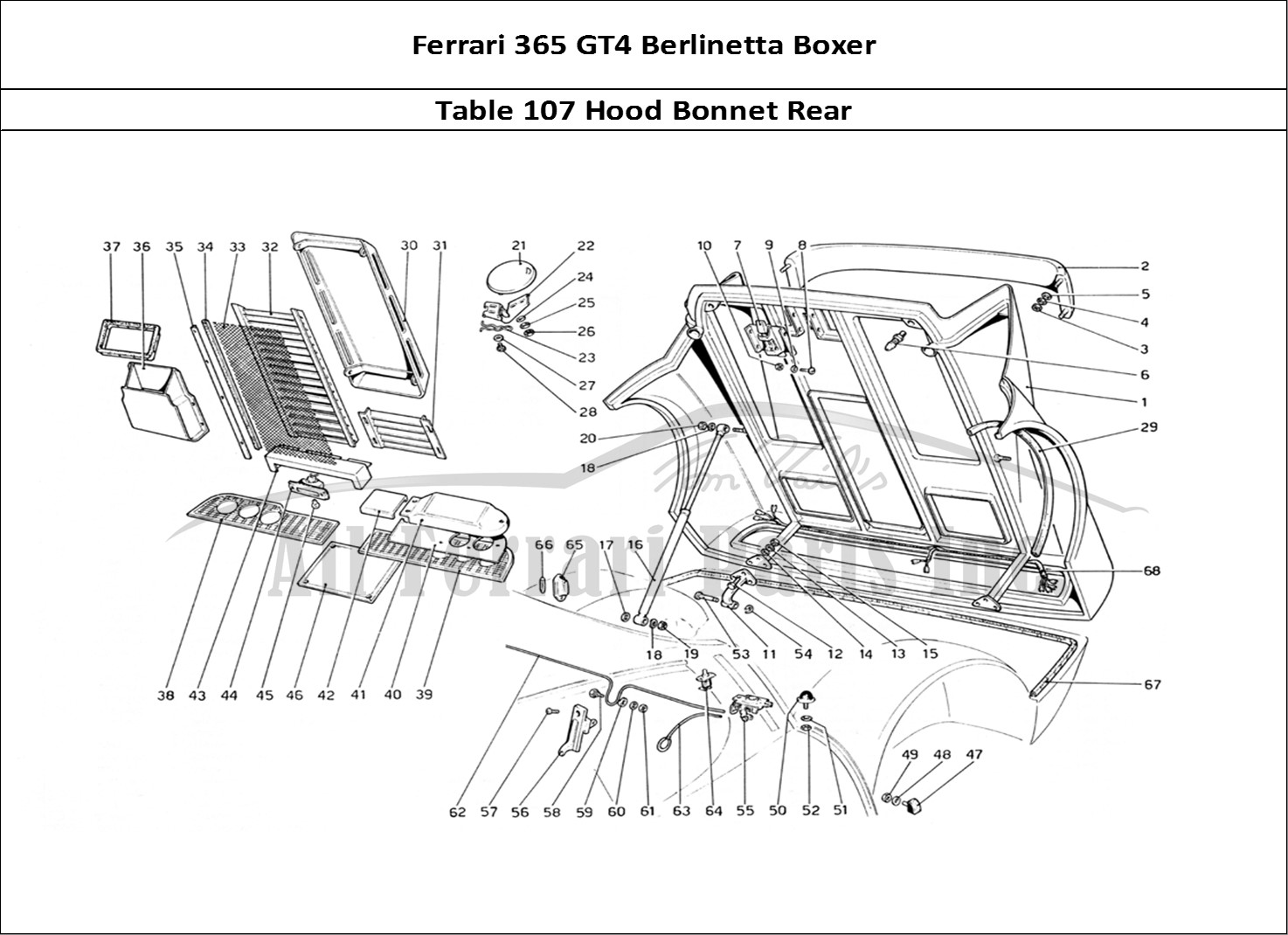 Ferrari Parts Ferrari 365 GT4 Berlinetta Boxer Page 107 Rear Bonnet