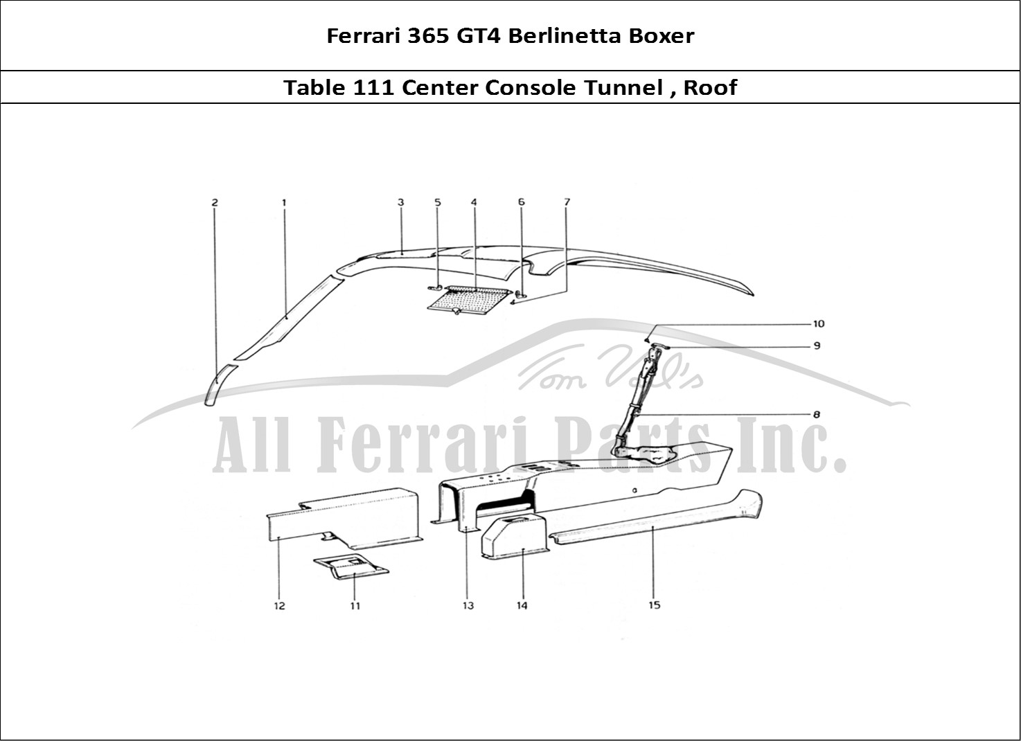 Ferrari Parts Ferrari 365 GT4 Berlinetta Boxer Page 111 Tunnel and Roof