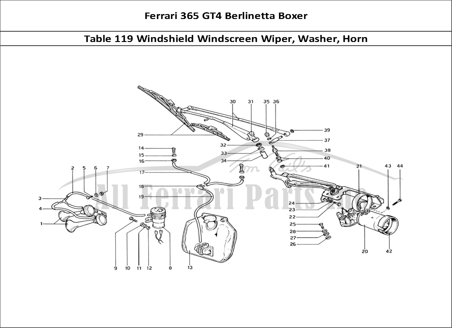 Ferrari Parts Ferrari 365 GT4 Berlinetta Boxer Page 119 Windshield Wiper, Washer