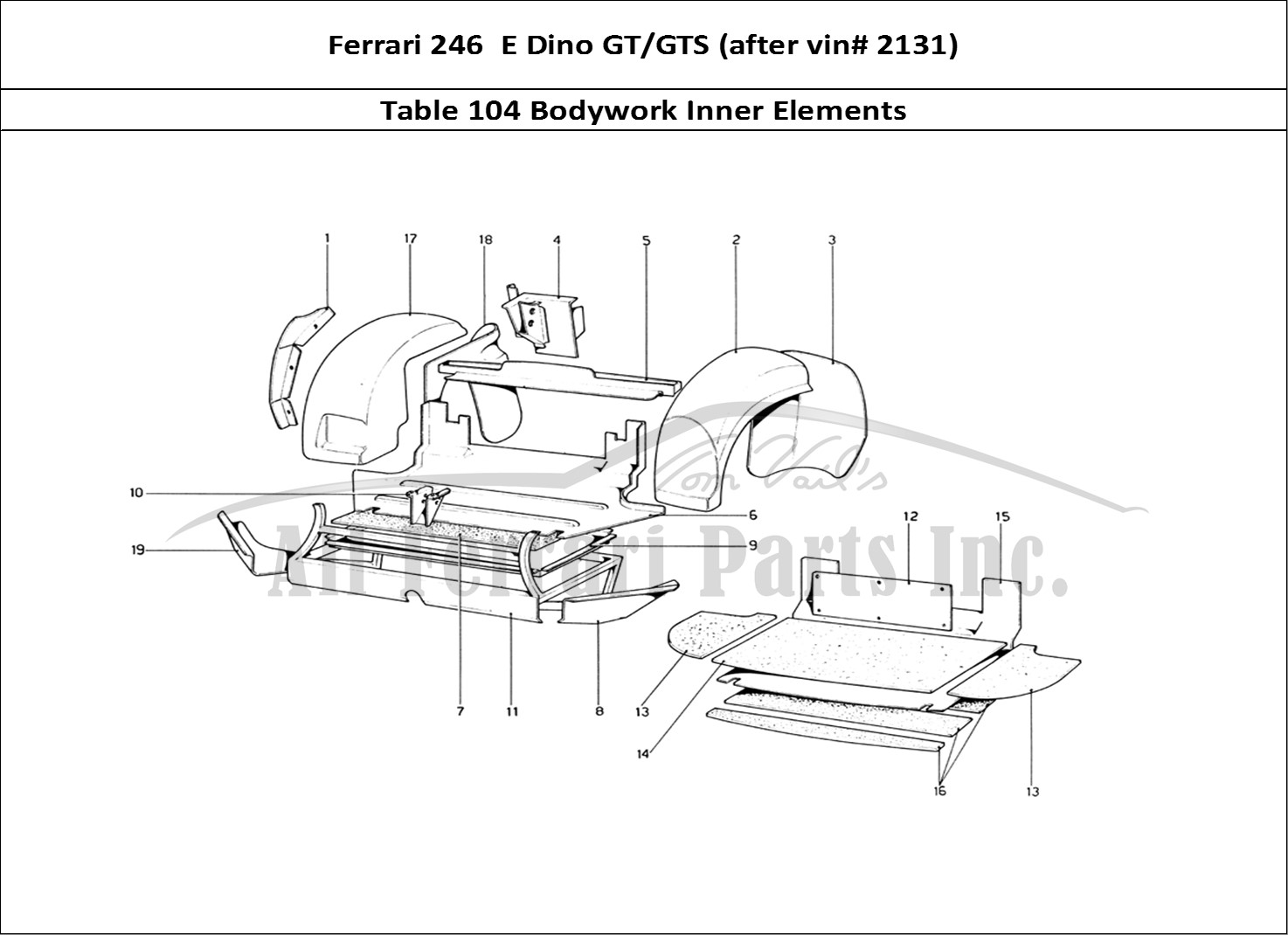 Ferrari Parts Ferrari 246 Dino (1975) Page 104 Body Shell - Inner Elemen
