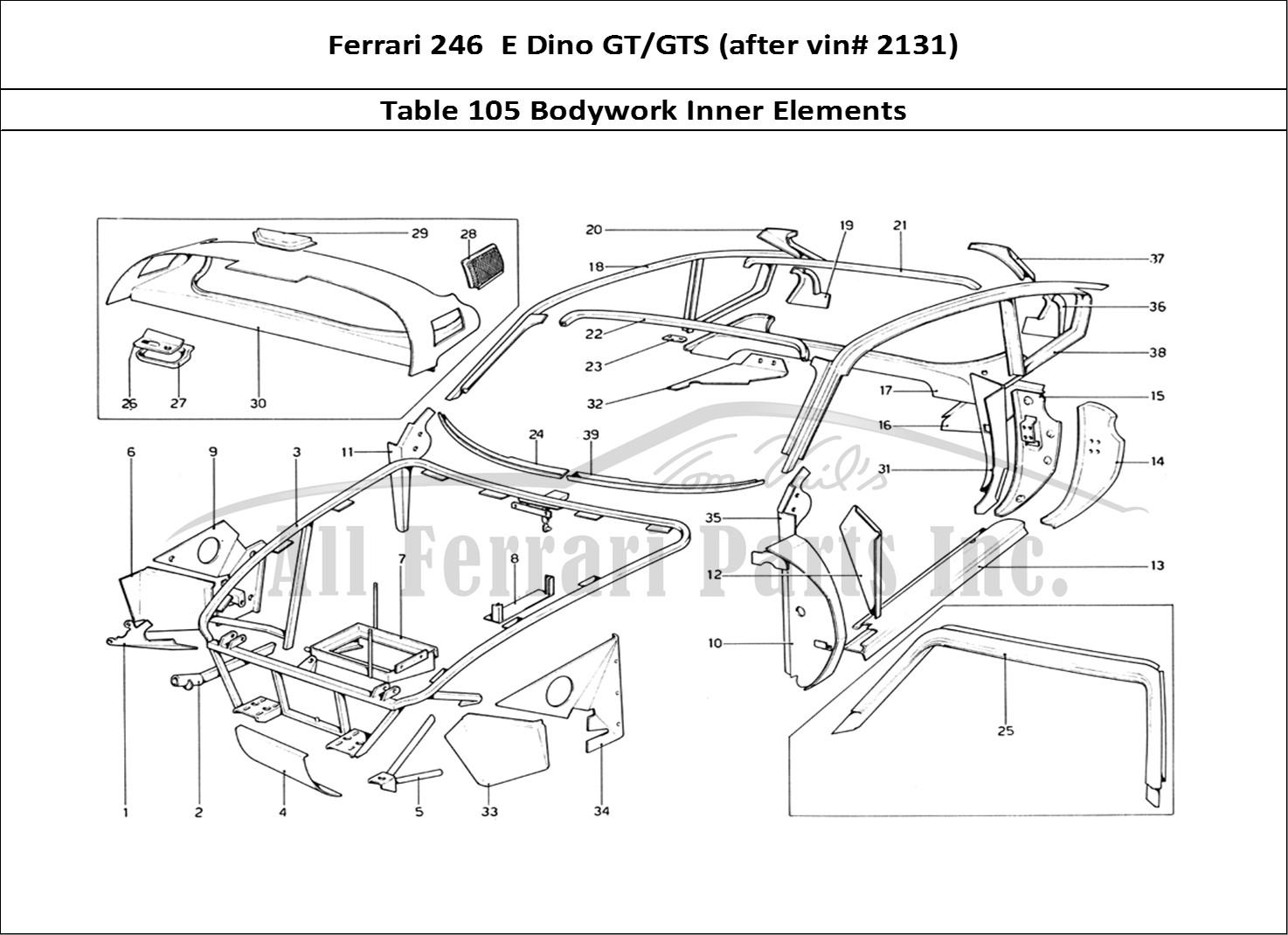 Ferrari Parts Ferrari 246 Dino (1975) Page 105 Body Shell - Inner Elemen