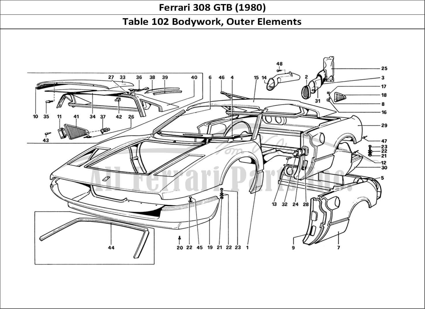 Ferrari Parts Ferrari 308 GTB (1980) Page 102 Body Shell - Outer Elemen