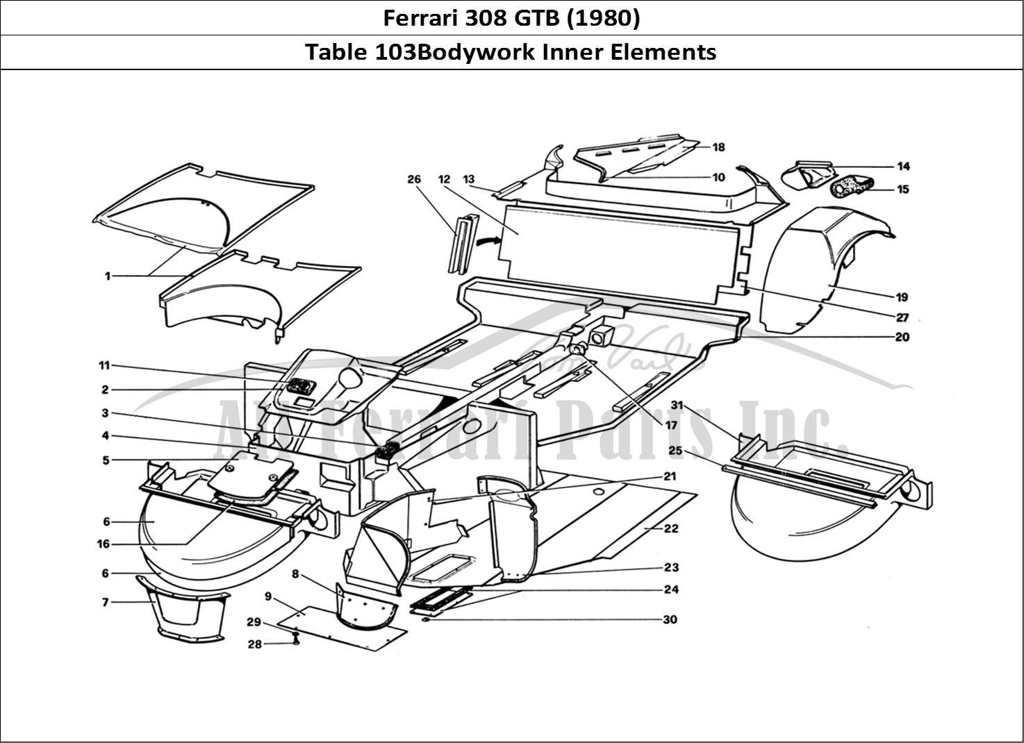 Ferrari Parts Ferrari 308 GTB (1980) Page 103 Body Shell - Inner Elemen