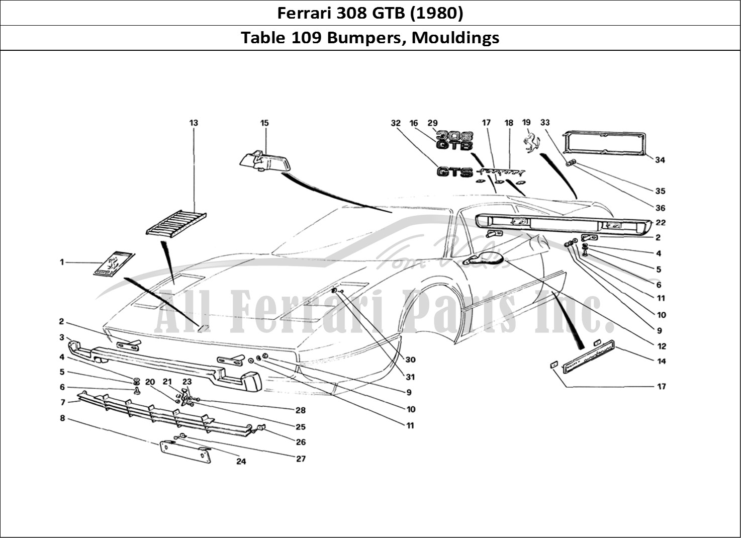 Ferrari Parts Ferrari 308 GTB (1980) Page 109 Bumpers and Mouldings