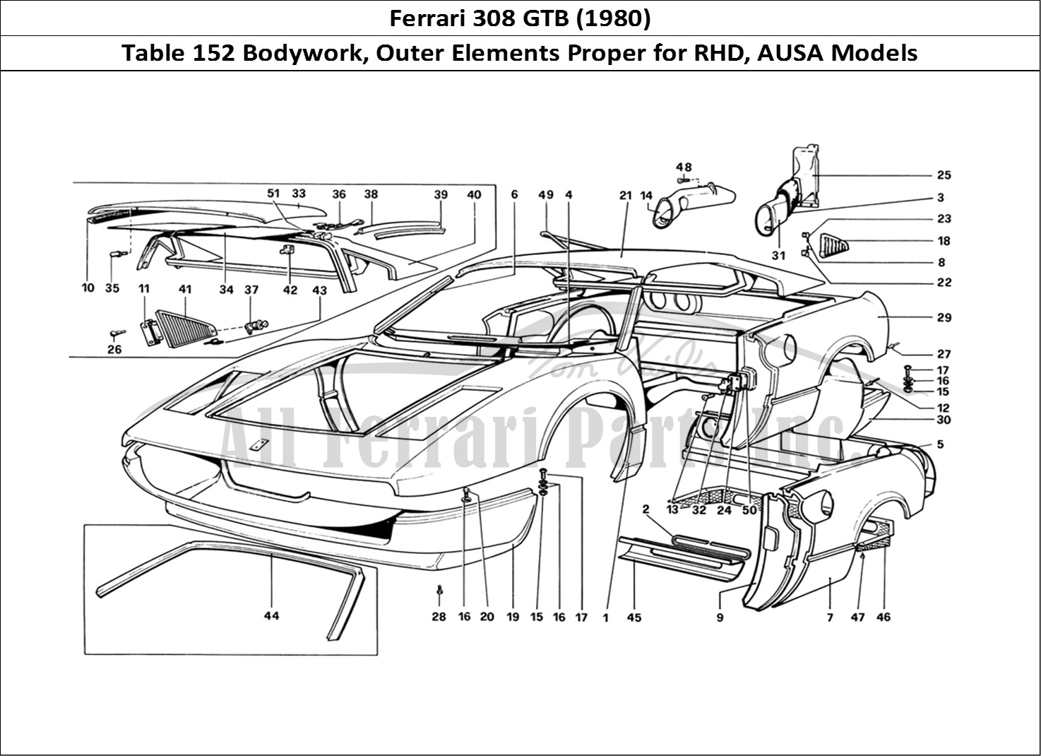 Ferrari Parts Ferrari 308 GTB (1980) Page 152 Body Shell - Outer Elemen