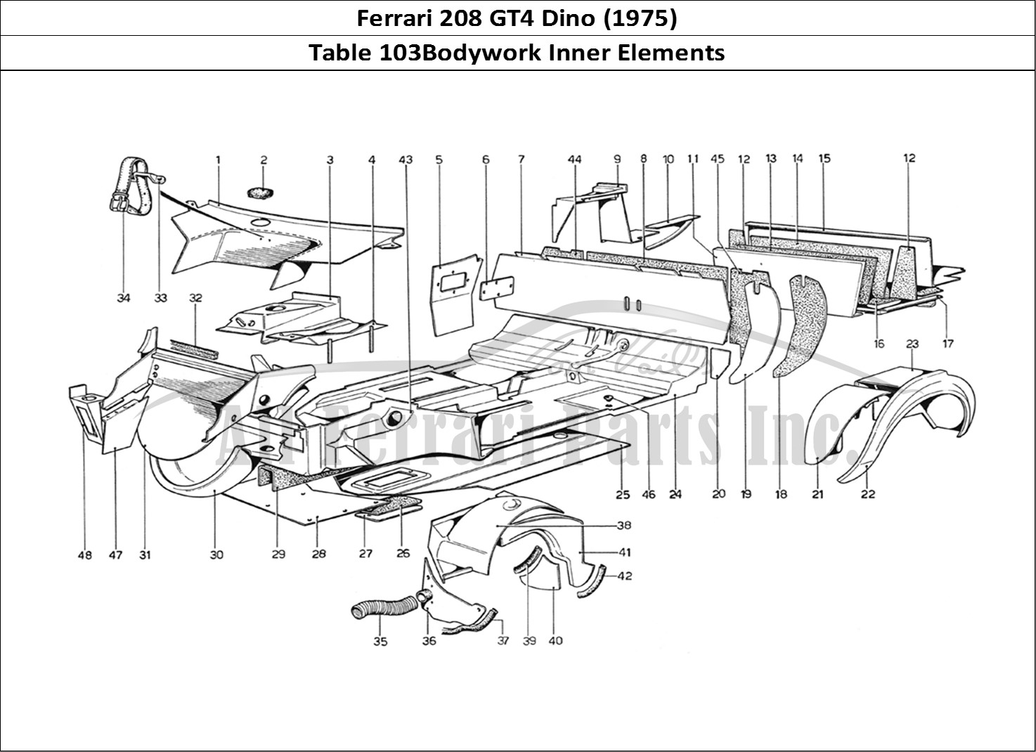 Ferrari Parts Ferrari 208 GT4 Dino (1975) Page 103 Body Shell - Inner Elemen