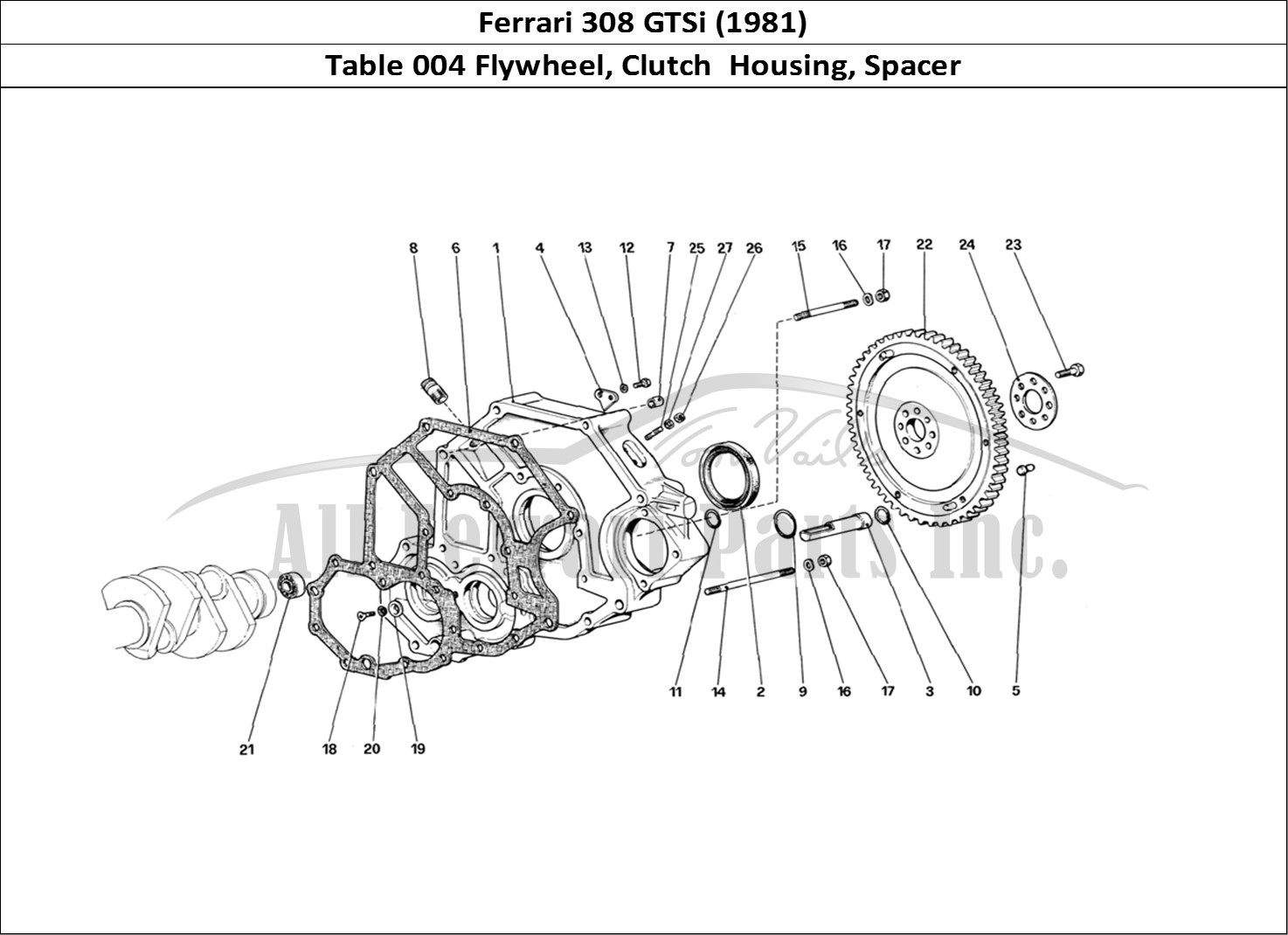 Ferrari Parts Ferrari 308 GTBi (1981) Page 004 Flywheel and Clutch Housi