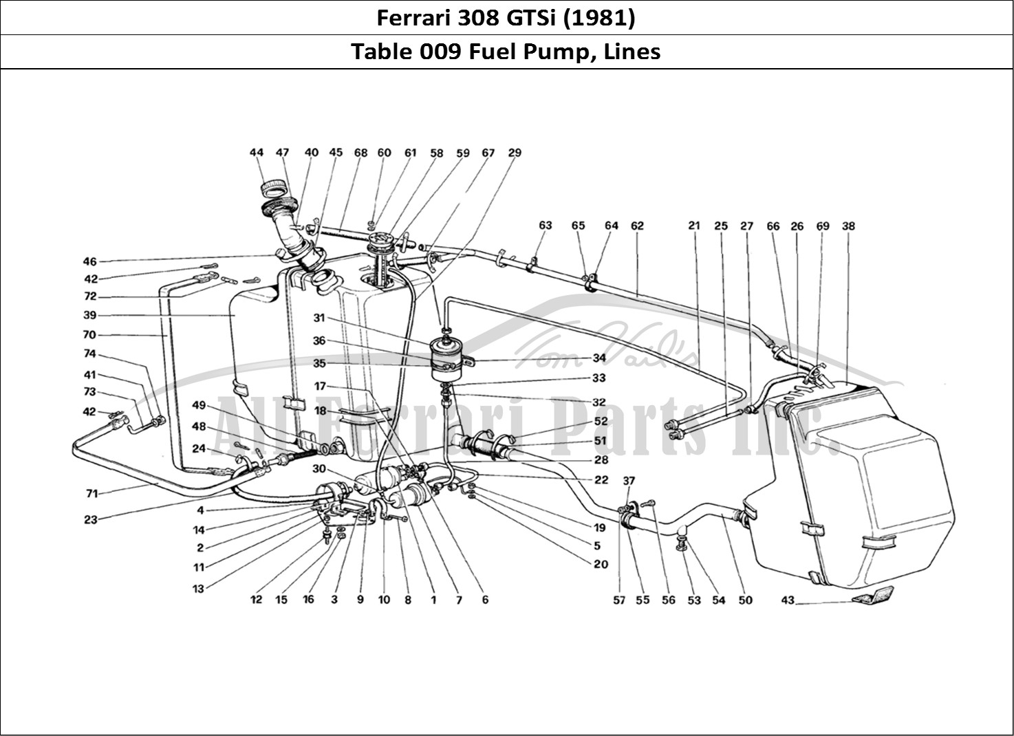 Ferrari Parts Ferrari 308 GTBi (1981) Page 009 Fuel Pump and Pipes
