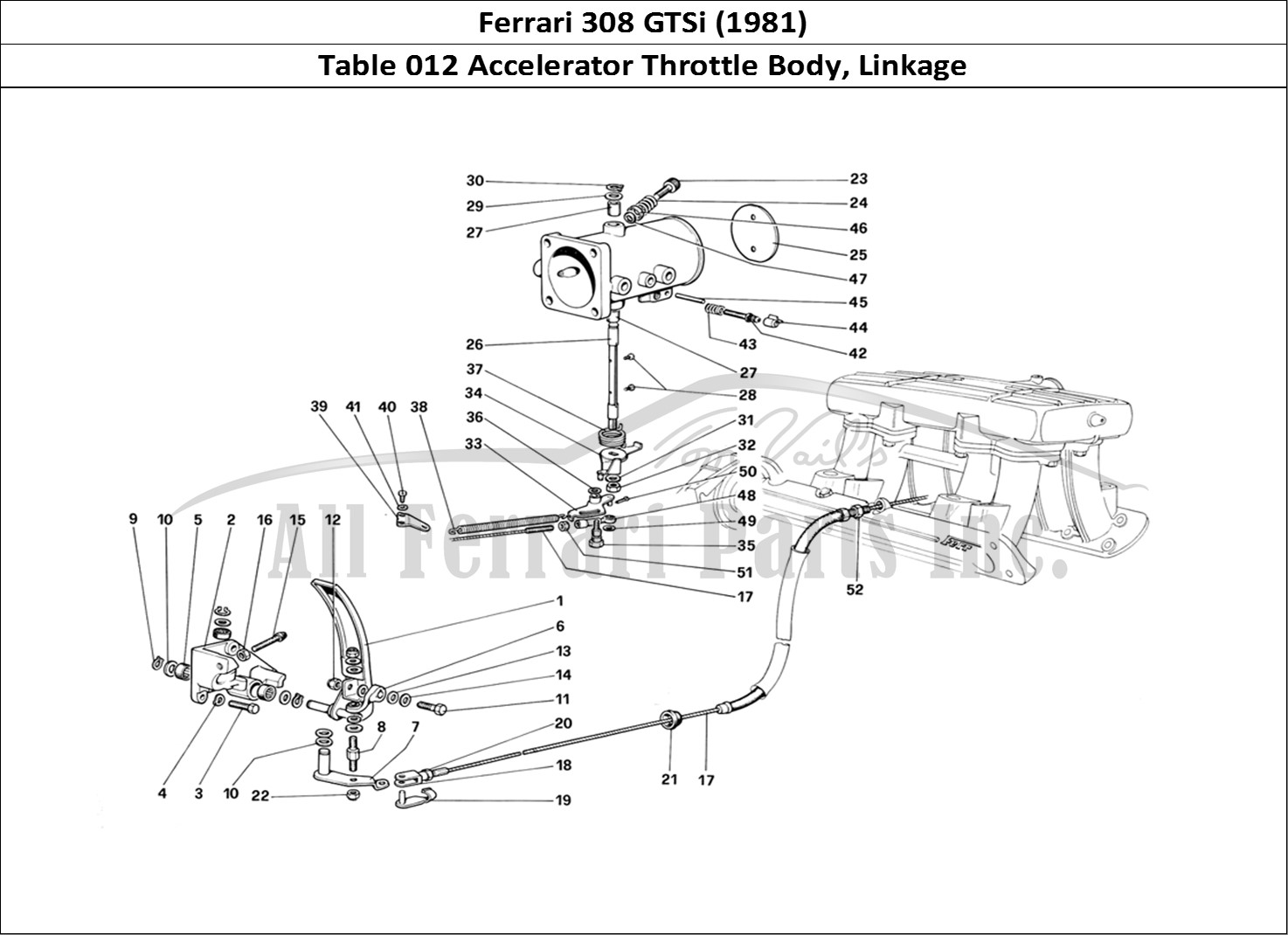 Ferrari Parts Ferrari 308 GTBi (1981) Page 012 Throttle Housing and Link