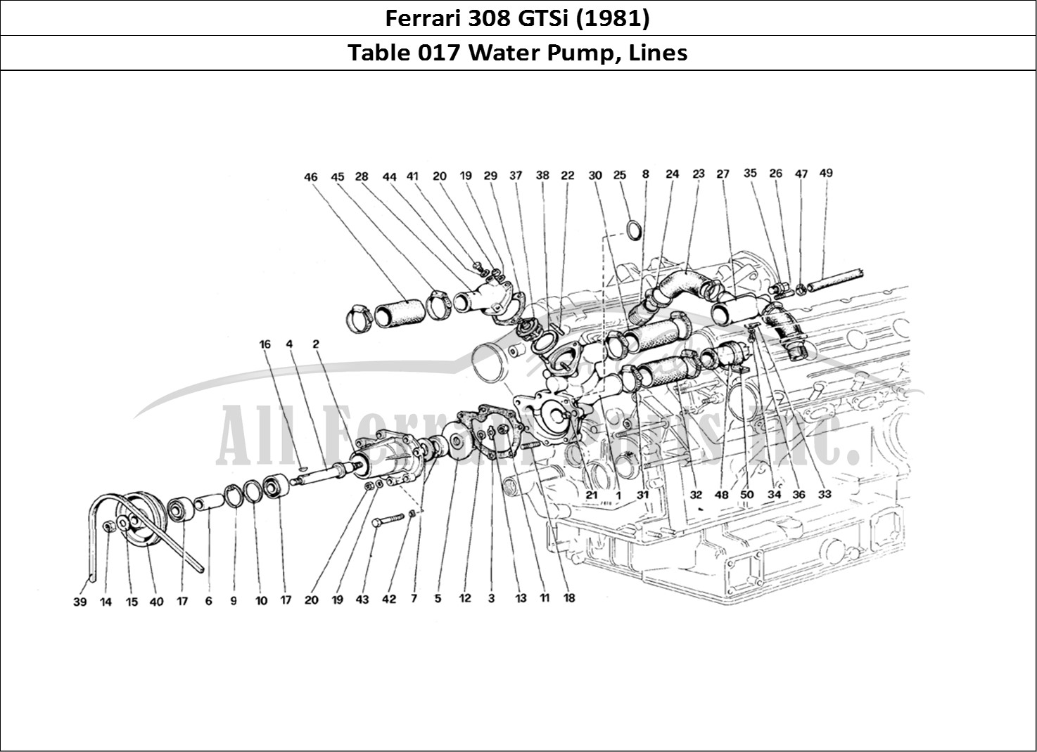 Ferrari Parts Ferrari 308 GTBi (1981) Page 017 Water Pump and Pipings