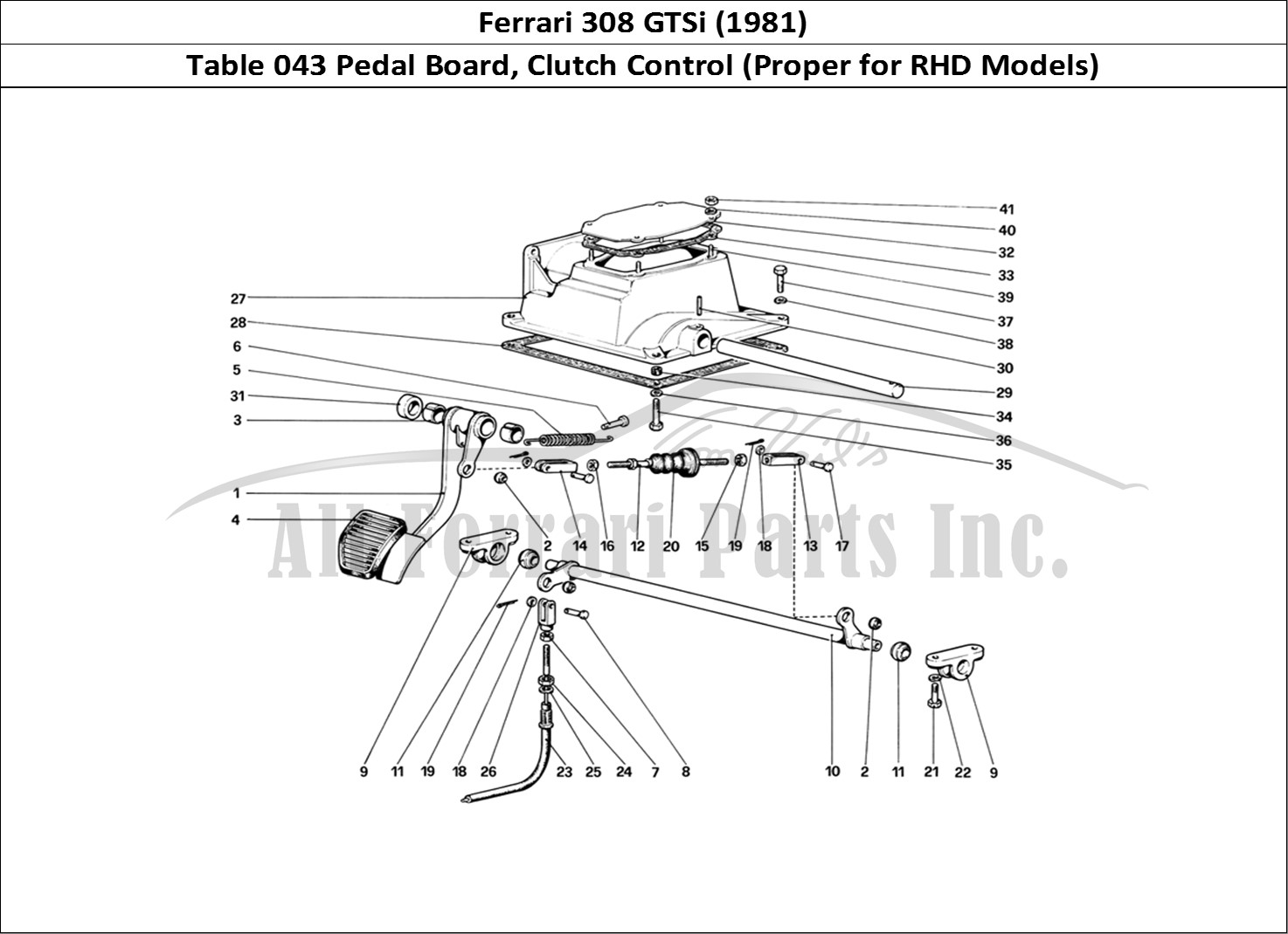 Ferrari Parts Ferrari 308 GTBi (1981) Page 043 Pedal Board - Clutch Cont