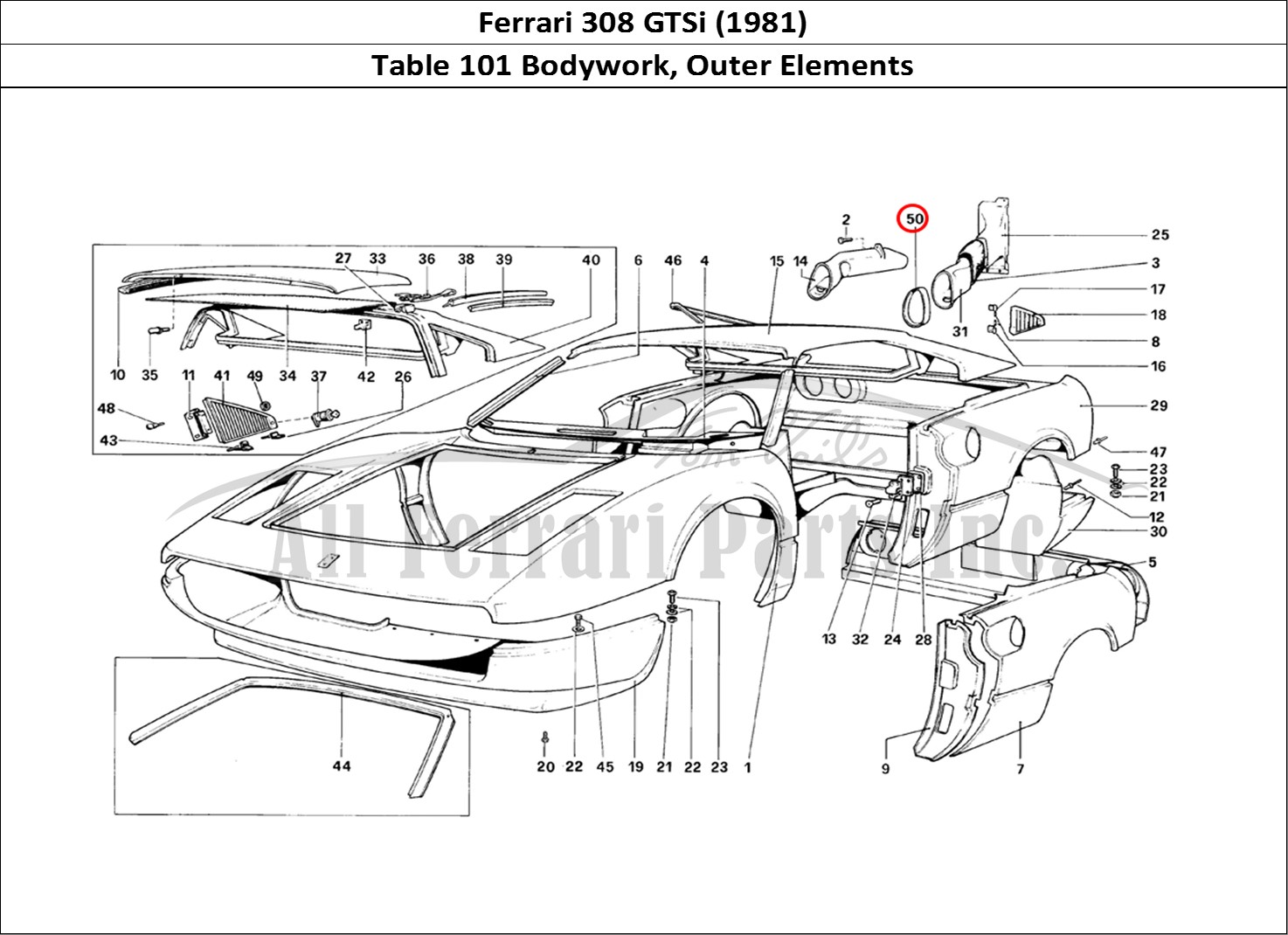 Ferrari Parts Ferrari 308 GTBi (1981) Page 101 Body Shell - Outer Elemen