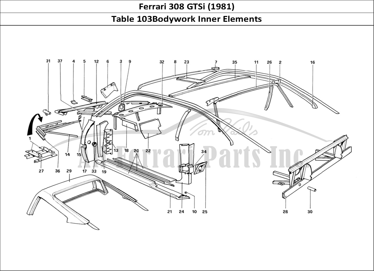 Ferrari Parts Ferrari 308 GTBi (1981) Page 103 Body Shell - Inner Elemen