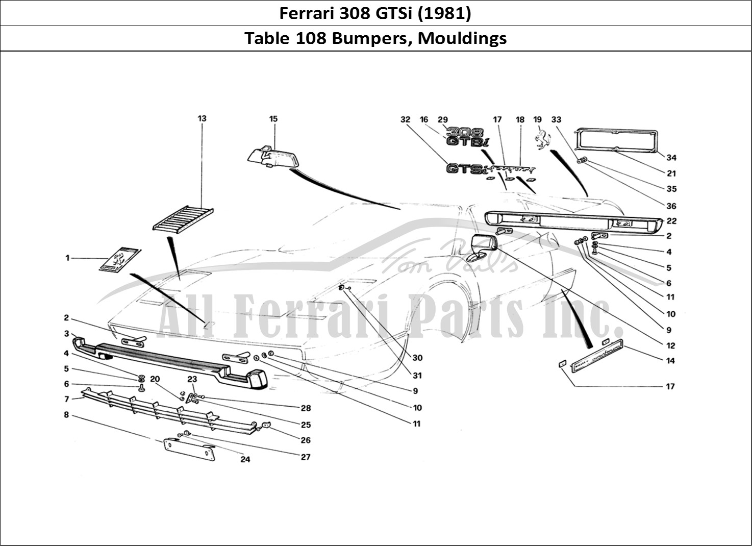 Ferrari Parts Ferrari 308 GTBi (1981) Page 108 Bumpers and Mouldings