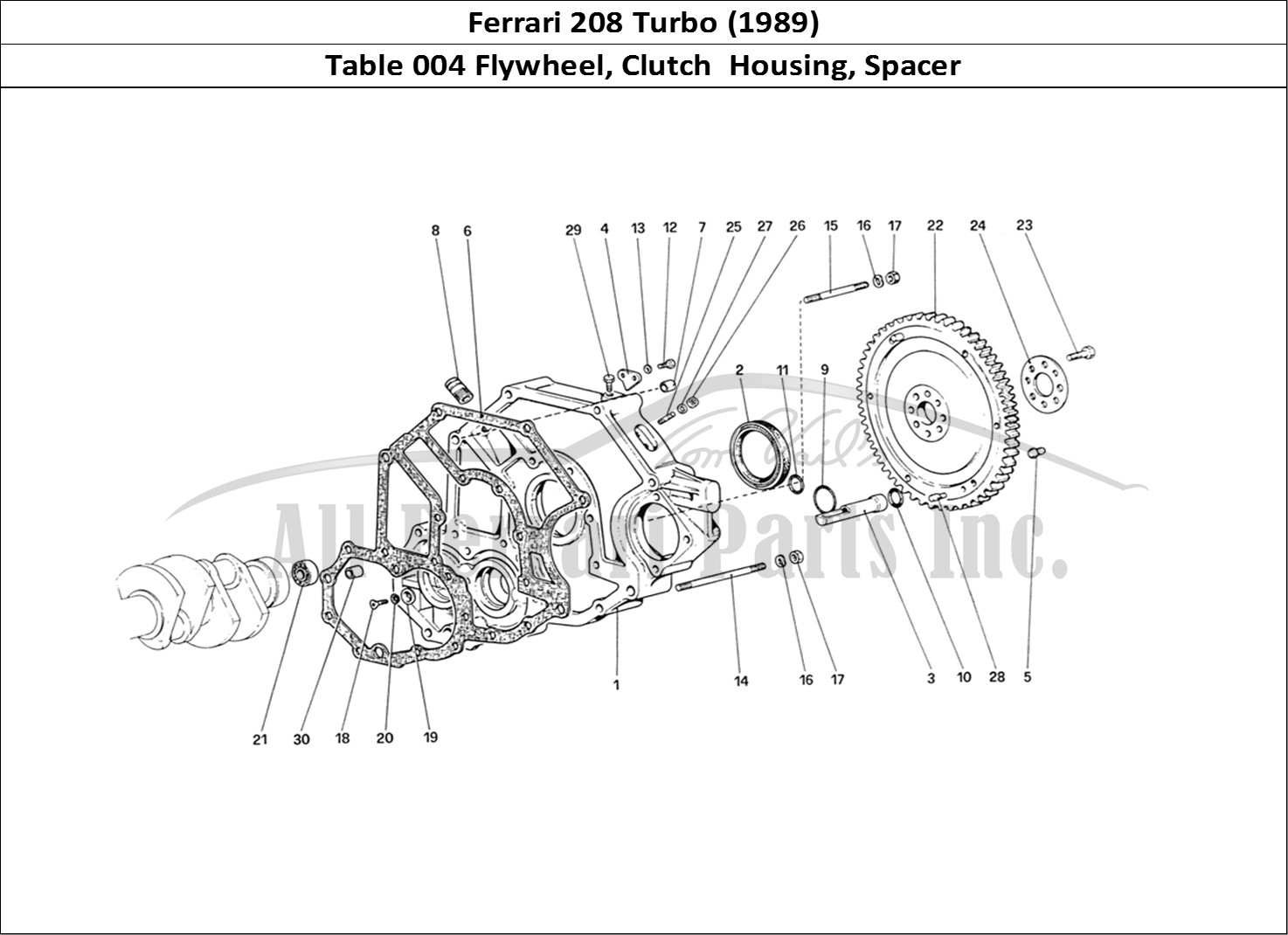Ferrari Parts Ferrari 208 Turbo (1989) Page 004 Flywheel and Clutch Housi
