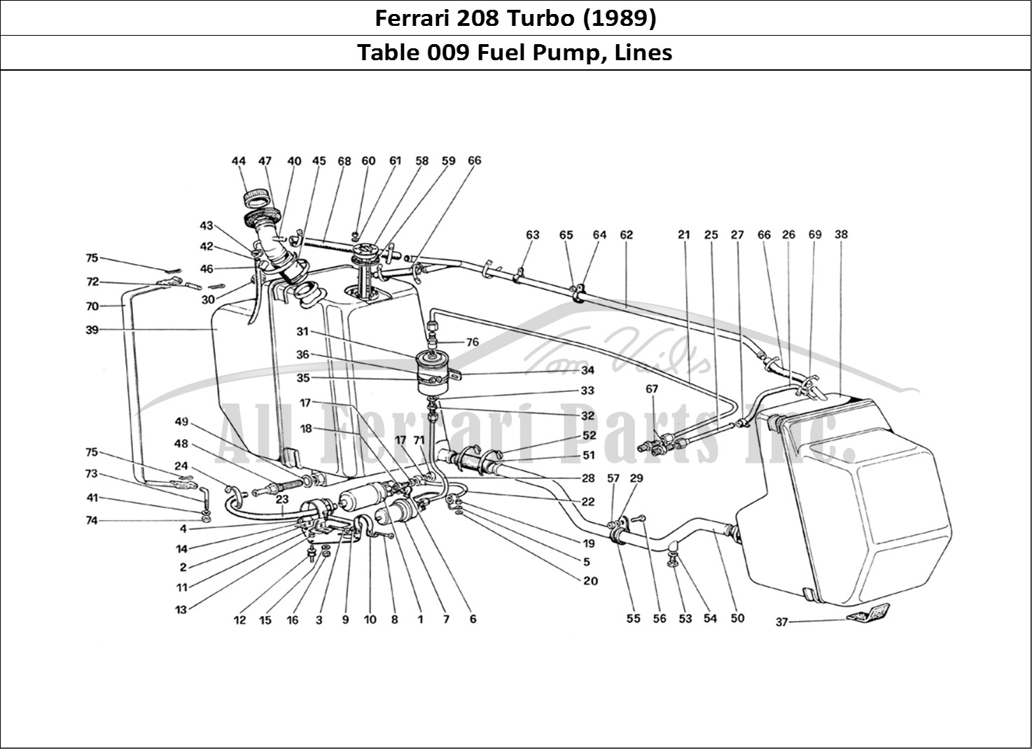 Ferrari Parts Ferrari 208 Turbo (1989) Page 009 Fuel Pump and Pipes